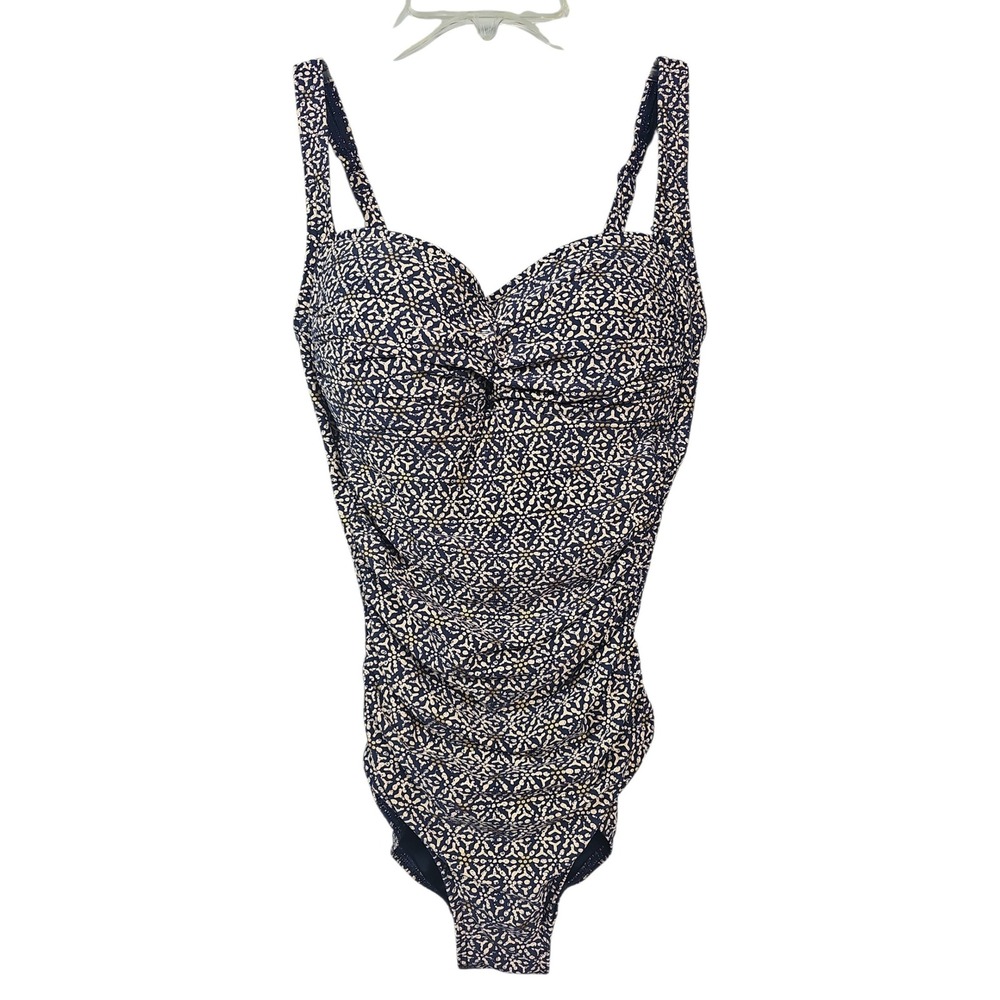 Nip Tuck Swim One Piece Joanne Foil Twist Tummy Control Navy Tan Women Size 6